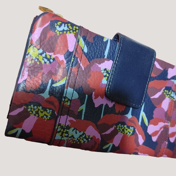 Fossil Leather Floral Trifold Wallet With Card Slots Zipper Compartment - Picture 2 of 9